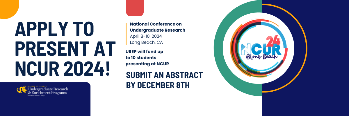 Apply to present at NCUR 2024! National Conference on Undergraduate Research, April 8-10, 2024 in Long Beach, CA. UREP will fund up to 10 students presenting at NCUR. Submit an abstract by December 8th.